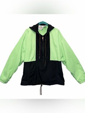 Ocean Equipment VTG Sz S Neon Green Black Surf Nylon 1/2 Zip Windbreaker 90’s